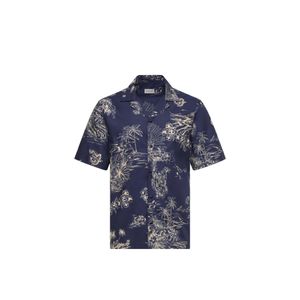 Moncler Blue Moncler Floral Print Short Sleeve Cotton Shirt for men