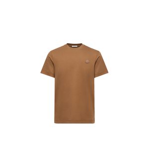Moncler Brown Moncler Double Leather Logo Cotton T-Shirt for men