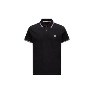 Moncler Black Moncler Logo Patch Cotton Polo Shirt for men