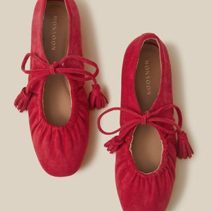 Monsoon Blair Faux Suede Ballet Pumps Red