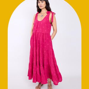 Monsoon East Tie Strap Spot Maxi Dress Pink