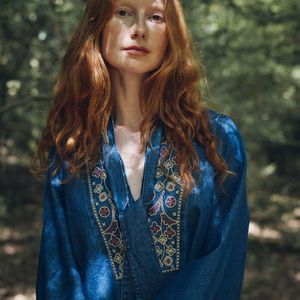 Monsoon Green East Dolie Embroidered Denim Blouse Blue