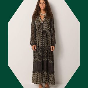Monsoon Green Maison Hotel Women's Black & Beige Floral Print Eulalia Mix Midi Dress, Size: L