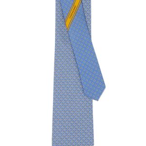 Ferragamo Blue Silk Tie Gancini Square Print for men