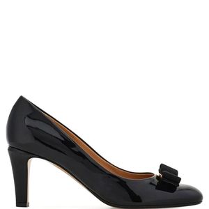 Ferragamo Black Carla 70 Naplak Vara Bow Pump