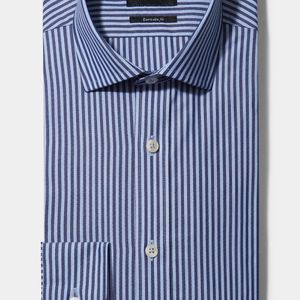 Moss Bros Extra Slim Fit Blue Single Cuff Melange 2-tone Stripe Shirt for men