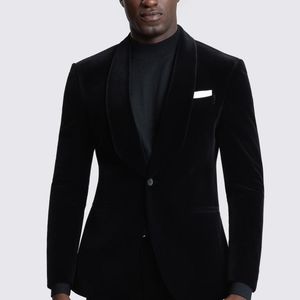 Moss Bros Black Slim Fit Velvet Suit Jacket for men