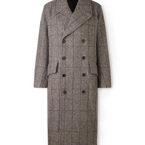 Dunhill Grey Double-Breasted Checked Wool And Cashmere-Blend Twill Overcoat for men