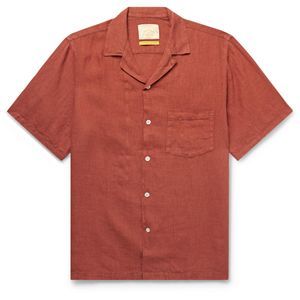 Portuguese Flannel Red Camp-Collar Linen Shirt for men