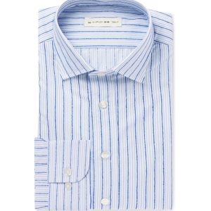 Etro Blue Slim-fit Striped Fil Coupé Cotton Shirt for men