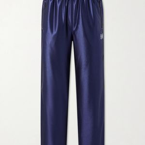 Needles Blue Straight-Leg Logo-Embroidered Satin Sweatpants for men