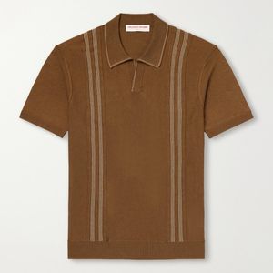 Orlebar Brown Brown Horton Striped Silk And Organic Cotton-Blend Polo Shirt for men