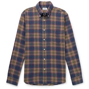 Hartford Blue Pitt Button-Down Collar Checked Cotton-Flannel Shirt for men