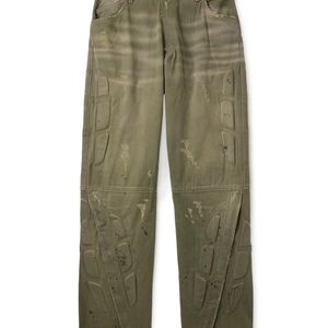 Satoshi Nakamoto Green Enduro Straight-Leg Padded Distressed Jeans for men