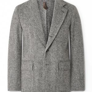 Drake's Grey Games Mk. Vii Unstructured Herringbone Harris Wool-Tweed Blazer for men