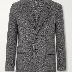 Drake's Grey Mk. Vii Games Slim-fit Herringbone Virgin Wool Tweed Blazer for men