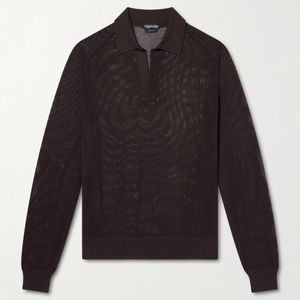 Tom Ford Black Open-knit Sea Island Cotton And Silk-blend Polo Shirt for men