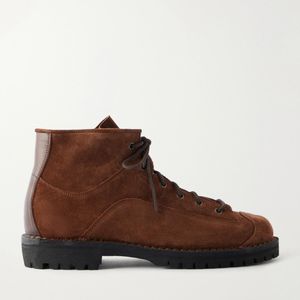 Yuketen Brown Saldatore Leather-Trimmed Suede Boots for men
