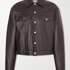 Bottega Veneta Black Intrecciato-Trimmed Leather Jacket for men