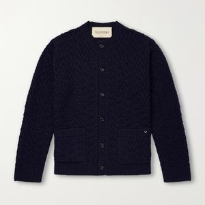 Valentino Garavani Blue Wool And Cashmere-Blend Cardigan for men