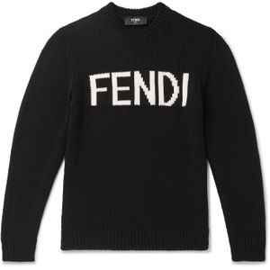 Fendi Pullover aus Wolle mit Logo-Intarsie in Schwarz für Herren