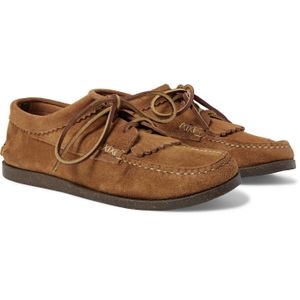 Yuketen Brown Leather-trimmed Leopard-print Calf Hair Kiltie Derby Shoes for men