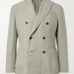 Boglioli Grey Double-Breasted Garment-Dyed Linen Suit Jacket for men