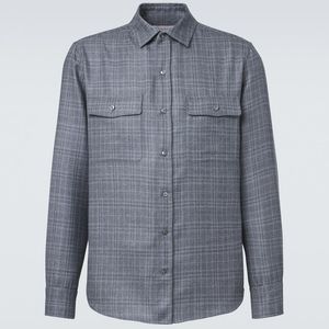 Agnona Blue Checked Wool, Silk, And Linen Shirt for men