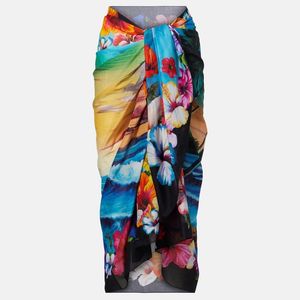 Dolce & Gabbana Blue Floral Cotton Beach Cover-Up