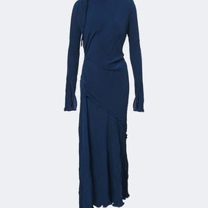 Victoria Beckham Blue Asymmetric Plisse Midi Dress