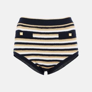 Valentino Black Roman Stud Striped Wool Shorts