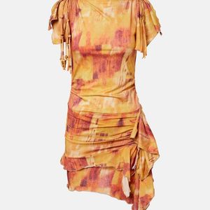 Isabel Marant Orange Janick Printed Ruffled Cotton Minidress