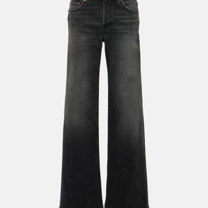 Re/done Black Mid-Rise Wide-Leg Jeans