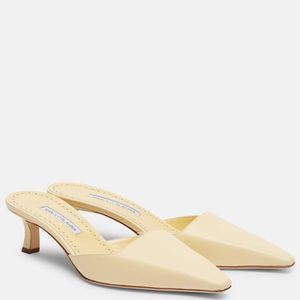 Manolo Blahnik Natural Moiramu Leather Mules