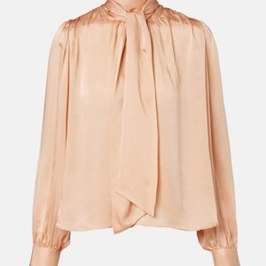 Ulla Johnson Natural Ornament Tie-Neck Silk Chiffon Blouse