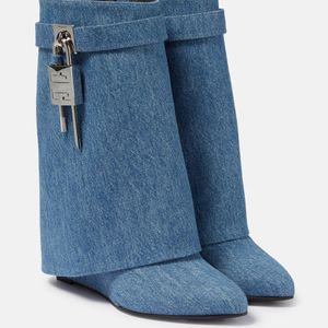 Givenchy Blue Shark Lock Denim Ankle Boots