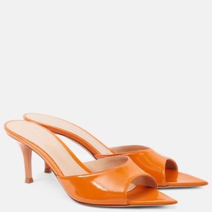 Gianvito Rossi Orange Patent Leather Mules