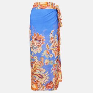 Etro Blue Printed Cotton And Silk Wrap Skirt