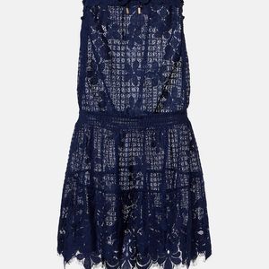 Melissa Odabash Blue Isla Hs Cotton-Blend Lace Romper