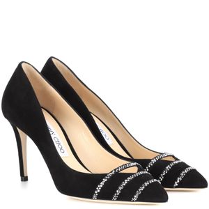 Jimmy Choo Black Bethan 85 Embellished Suede Pumps