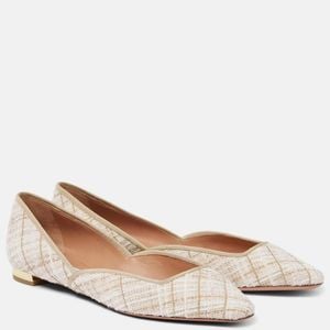 Aquazzura Natural Maia Tweed Ballet Flats