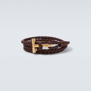 Tom Ford White T Braided Leather Bracelet for men