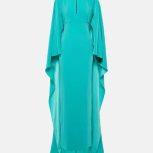 Roland Mouret Blue Cutout Crepe Satin Gown