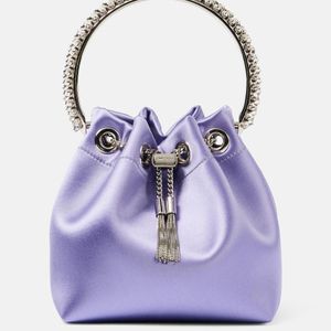 Jimmy Choo Purple Bon Bon Small Embellished Satin Bucket Bag