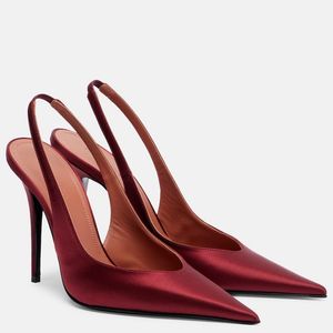 AMINA MUADDI Red Anok 105 Satin Slingback Pumps
