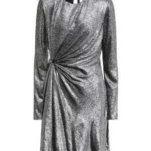 Robe courte en soie mélangée à fils métallisés Saint Laurent en coloris Gris