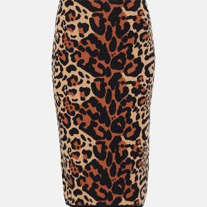Blumarine Brown Leo Leopard-Print Jacquard Pencil Skirt