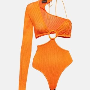 Roberta Einer Orange Legato Asymmetrical Cotton-Blend Bodysuit