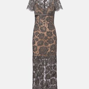 Self-Portrait Grey Floral Lace Midi Dress