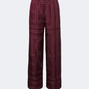 Totême  Red Monogram Silk Twill Wide-Leg Pants